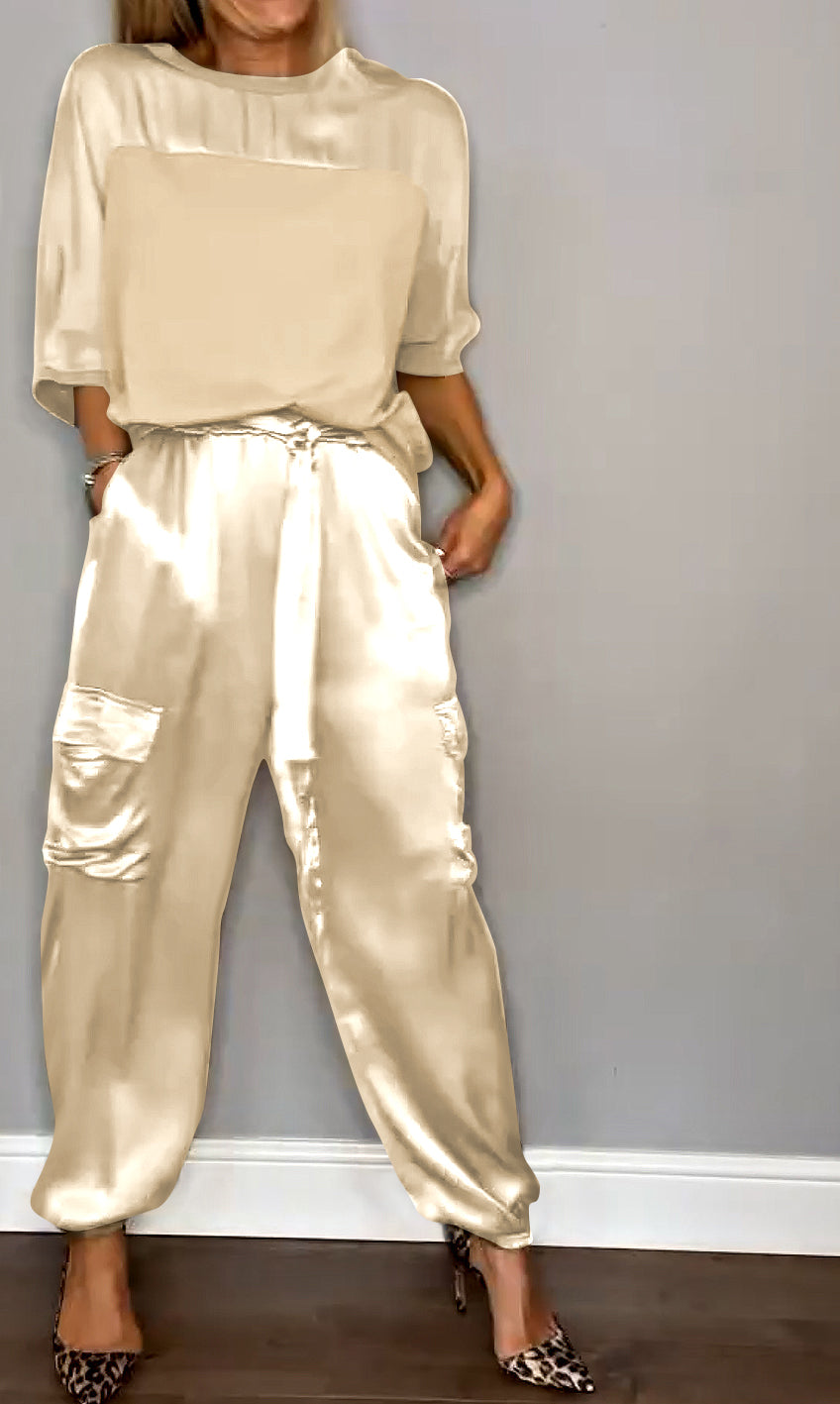 women's tailored satin two-piece set