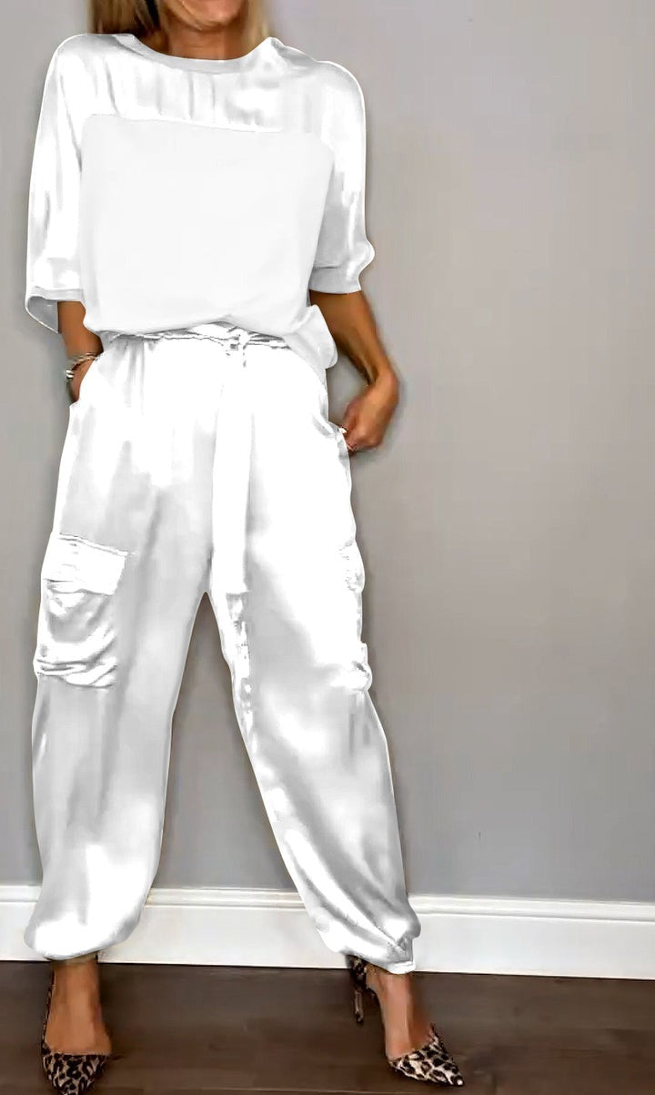 women's tailored satin two-piece set