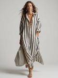 Women’s blue women's striped maxi shirt dress v-neck