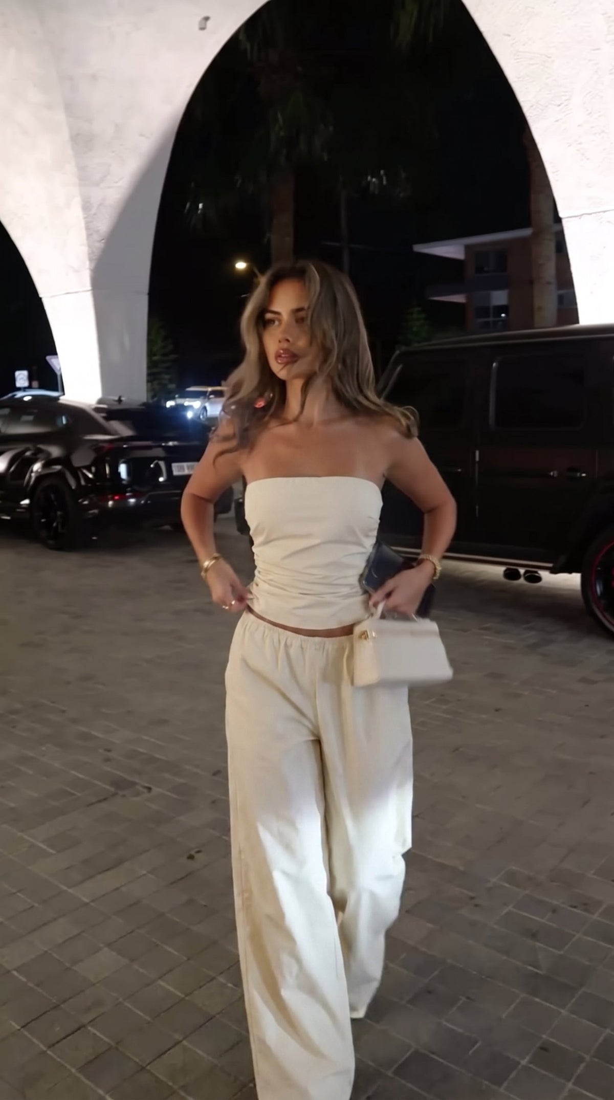 Cream women's wide leg pants, product photo