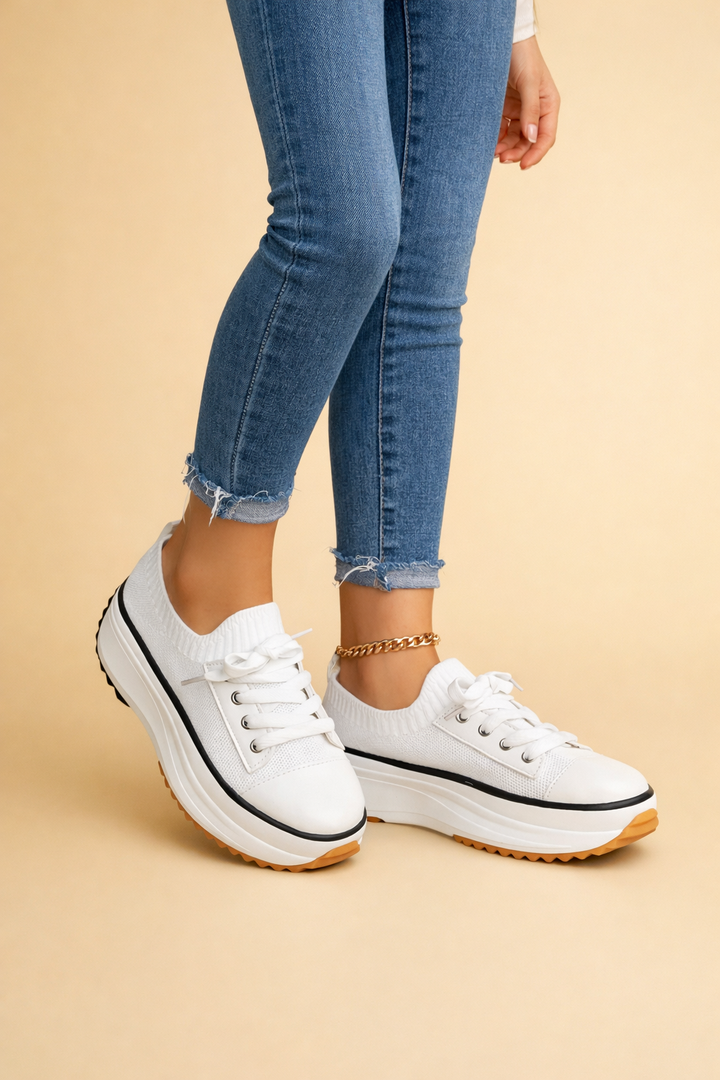 women's knit platform lace-up sneakers