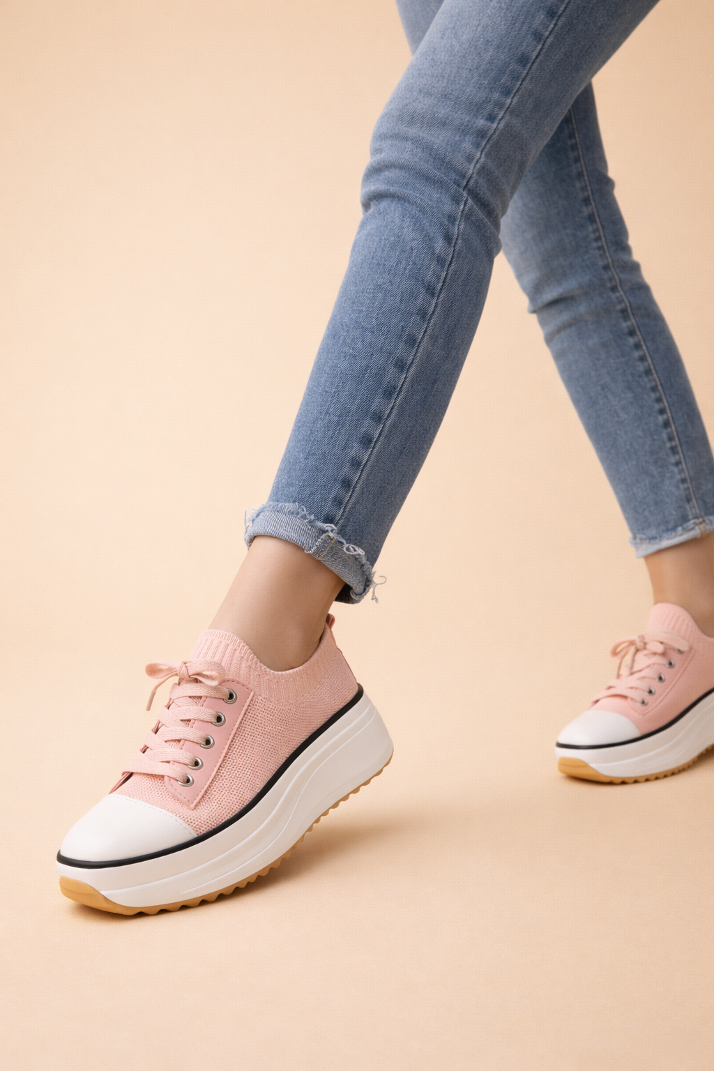 women's knit platform lace-up sneakers