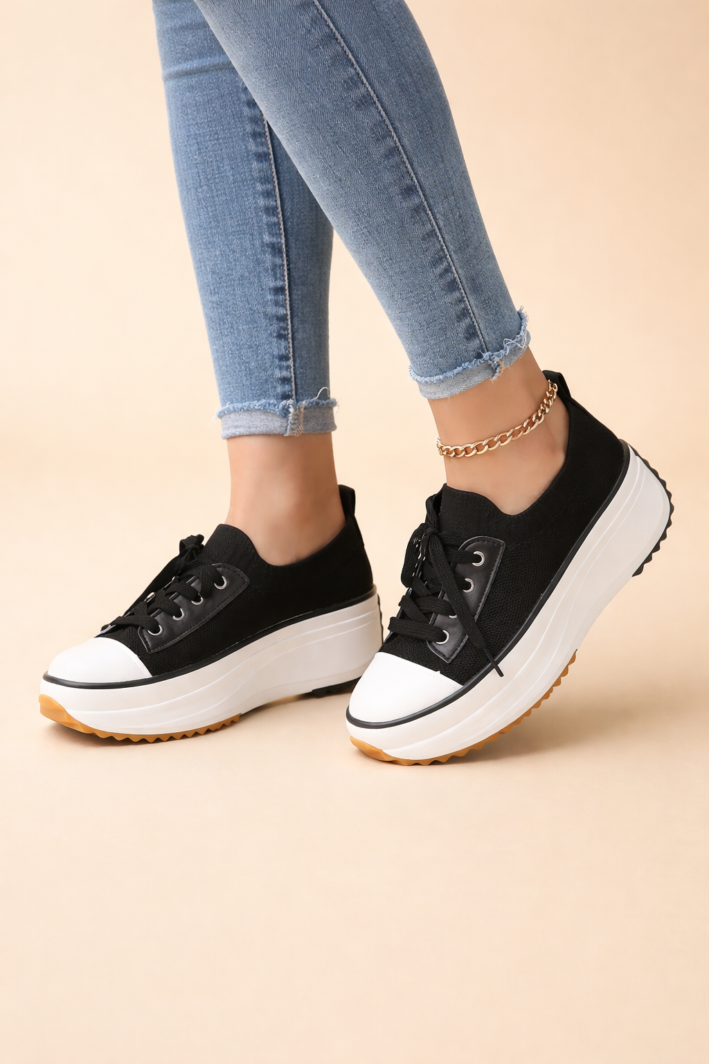 women's knit platform lace-up sneakers