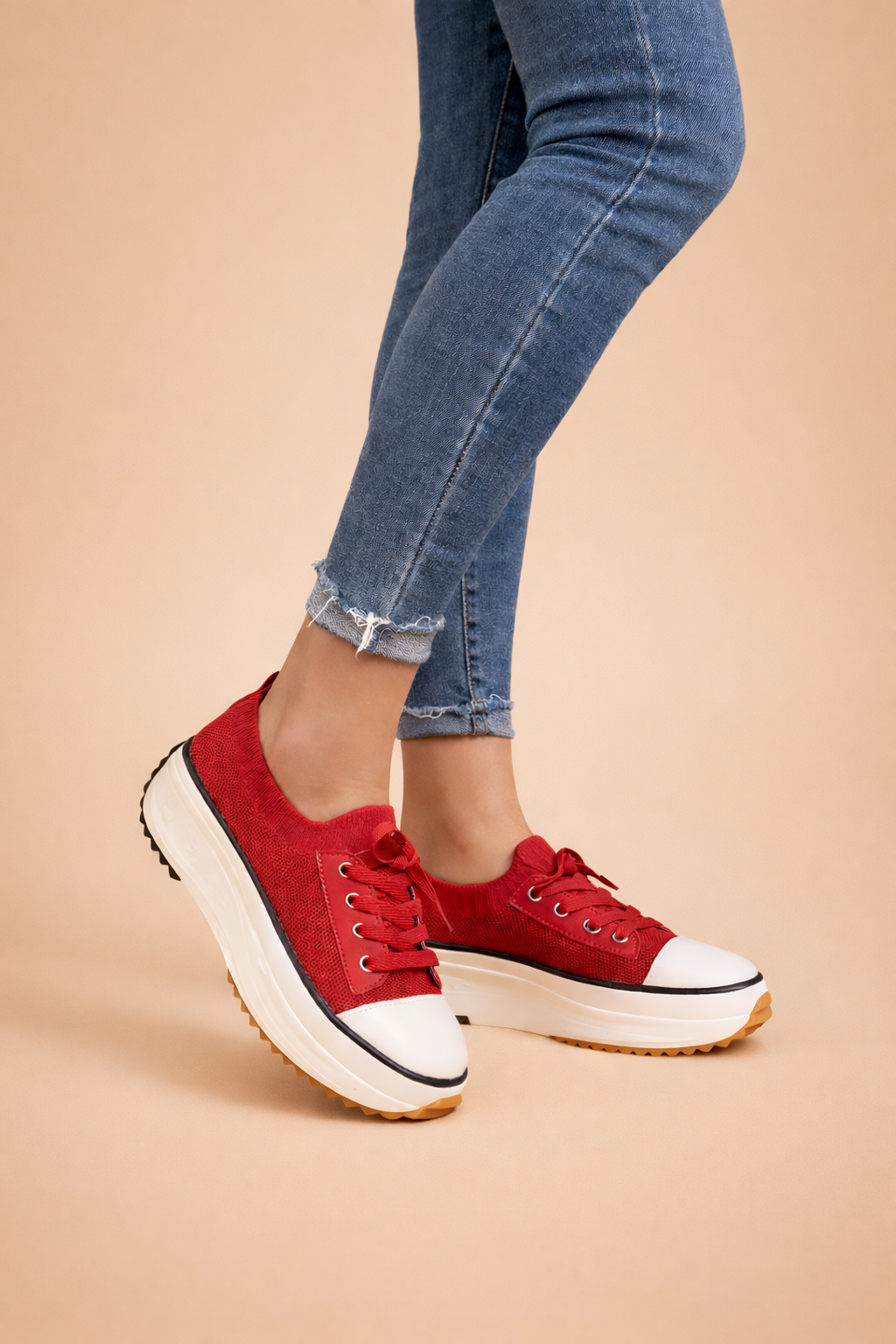 women's knit platform lace-up sneakers
