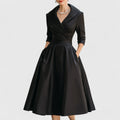 Women's black wrap midi dress v-neck 3/4-sleeve with