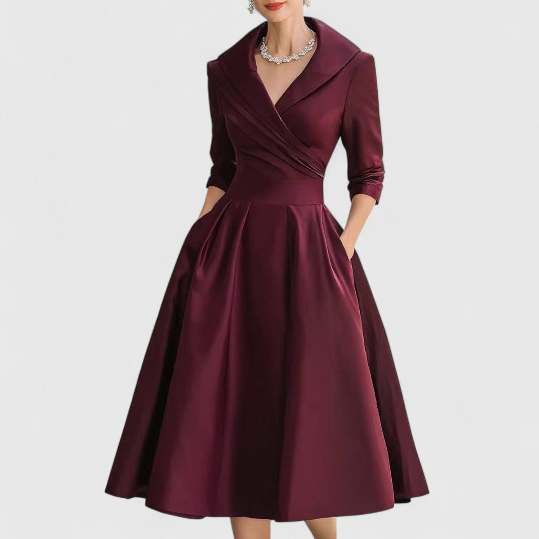 Women's black wrap midi dress v-neck 3/4-sleeve with