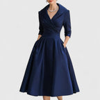 Women's black wrap midi dress v-neck 3/4-sleeve with
