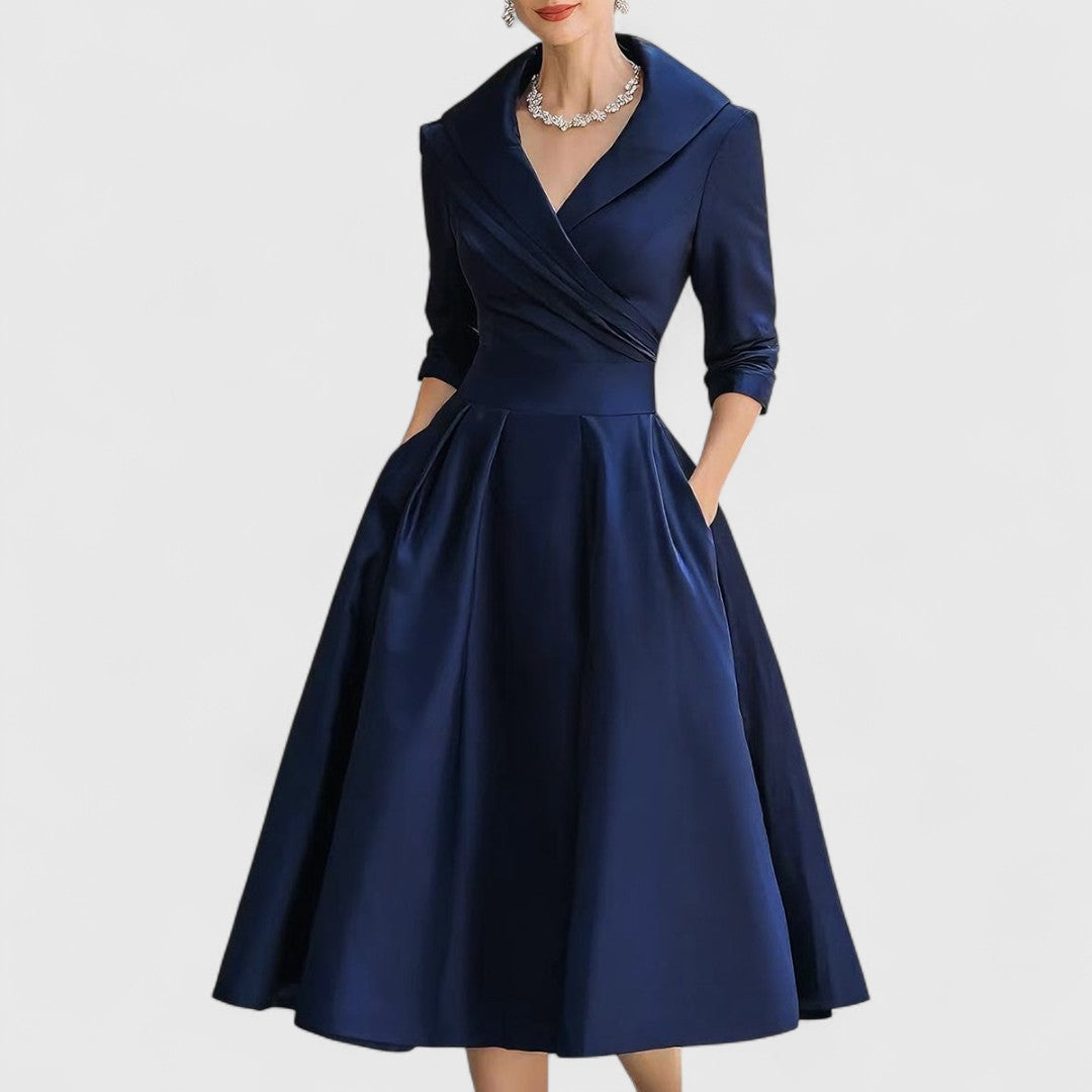 Women's black wrap midi dress v-neck 3/4-sleeve with