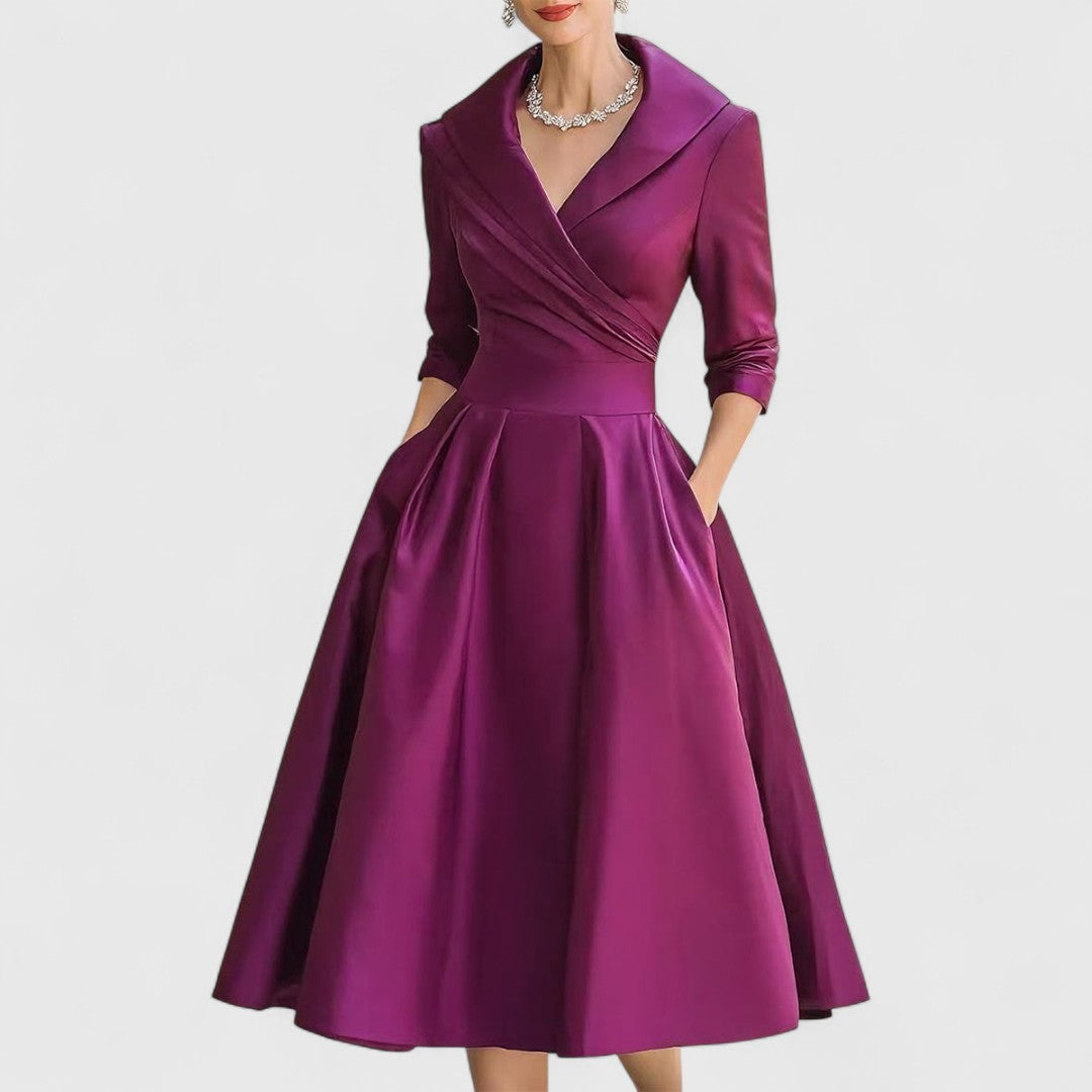 Women's black wrap midi dress v-neck 3/4-sleeve with