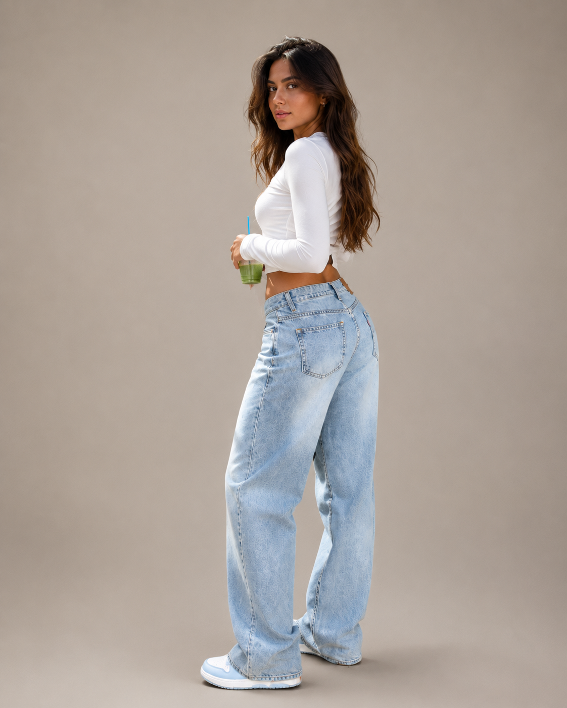 Blue women's Low Rise Wide Leg Jeans, product photo 2