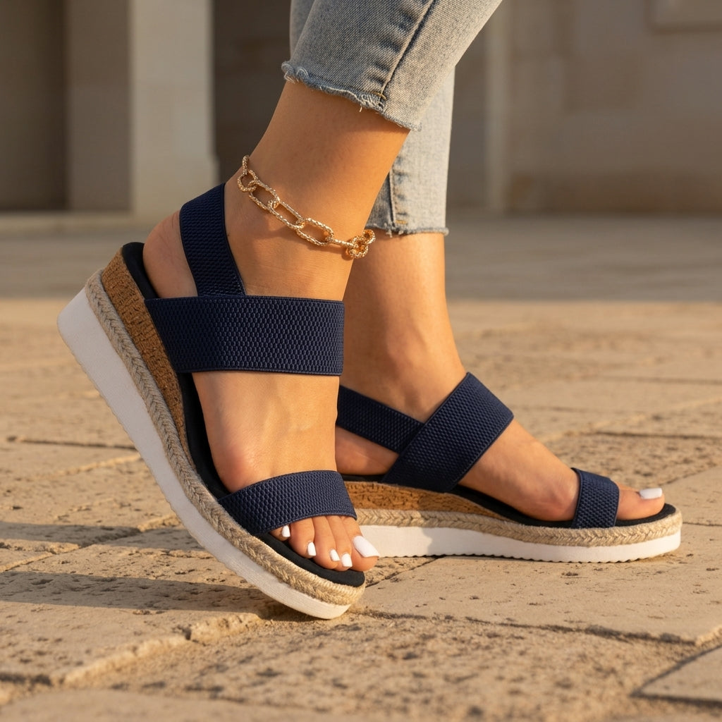 Women's Platform Espadrille Sandals in navy, product photo