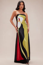 Green casual maxi dress with a strapless neckline and relaxed fit
