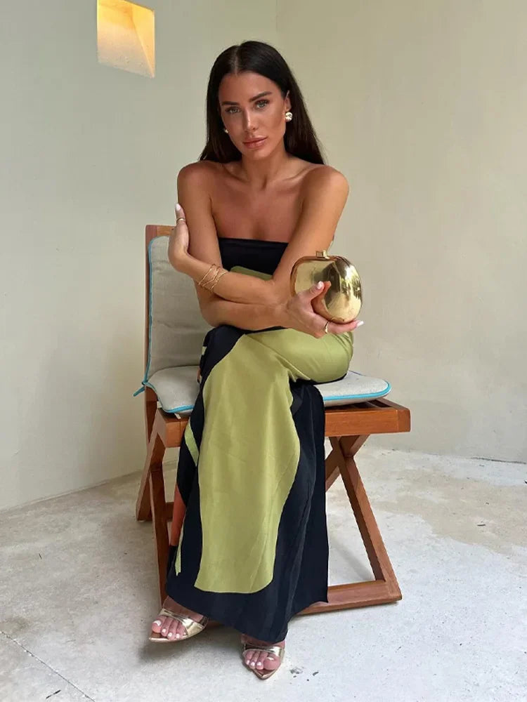 Green casual maxi dress styled for a relaxed day at the beach