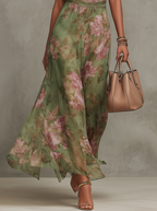 Women's green maxi dress halter neck floral