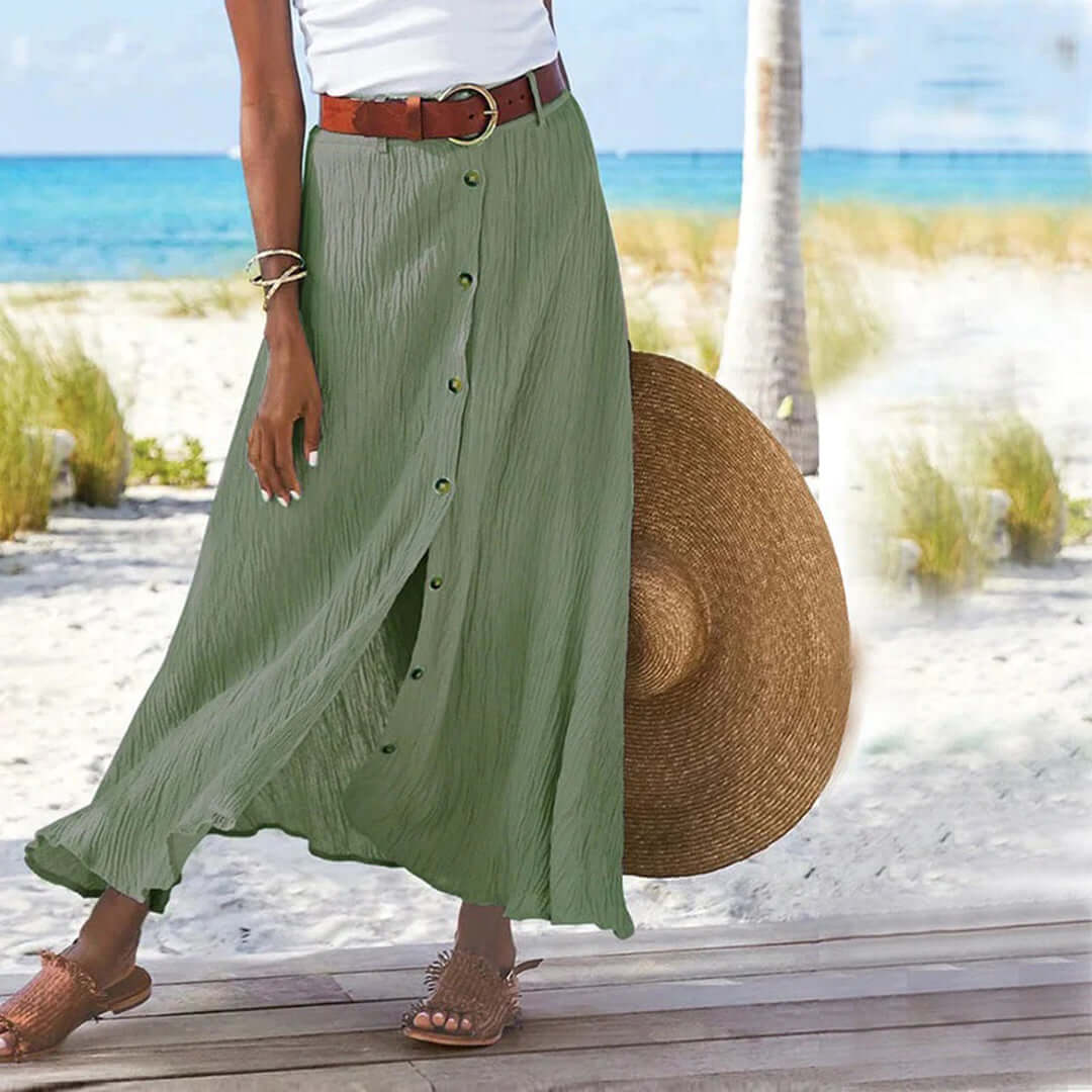 Women's Flowy Full-Length Maxi Skirt for Warm-Weather Days — Light green