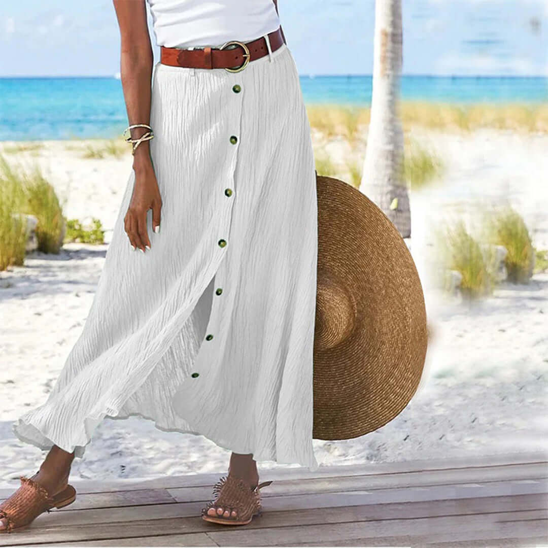 Women's Flowy Full-Length Maxi Skirt for Warm-Weather Days — White