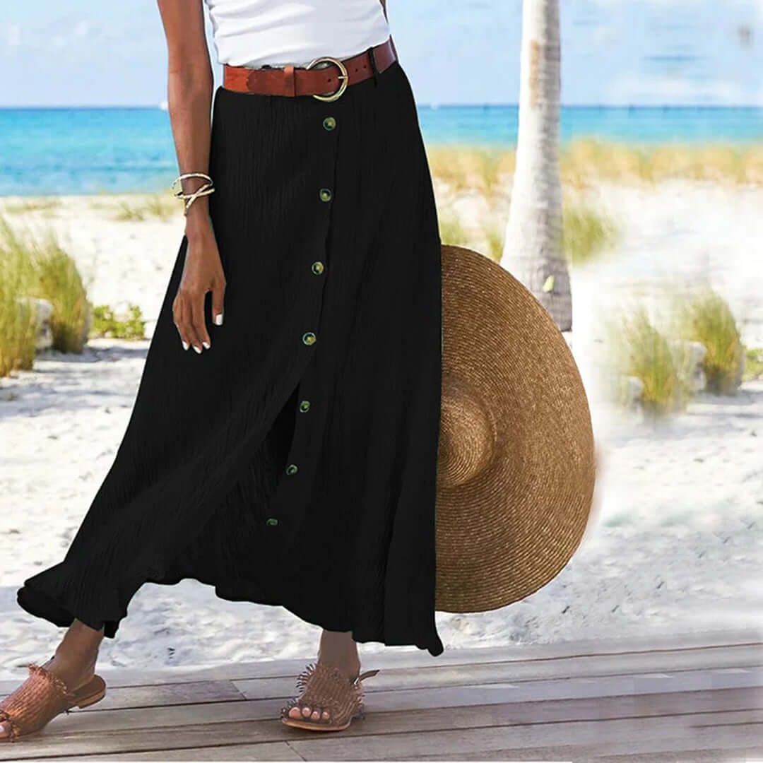 Women's Flowy Full-Length Maxi Skirt for Warm-Weather Days — Black