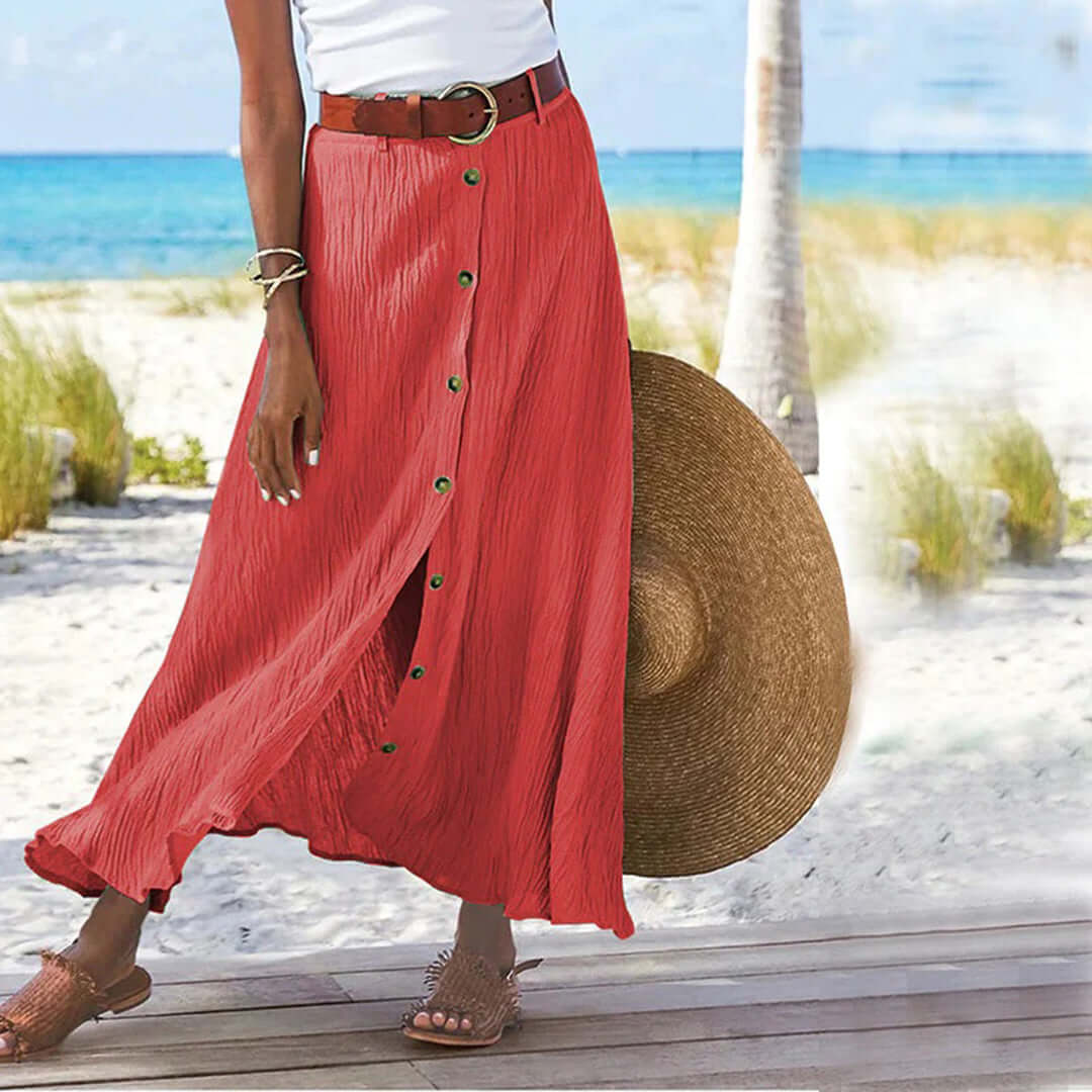 Women's Flowy Full-Length Maxi Skirt for Warm-Weather Days — Pink