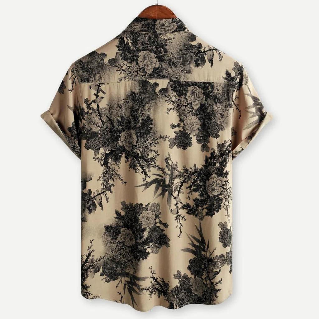 Men's Brown Vintage Floral Short-Sleeve Shirt for Summer — product photo