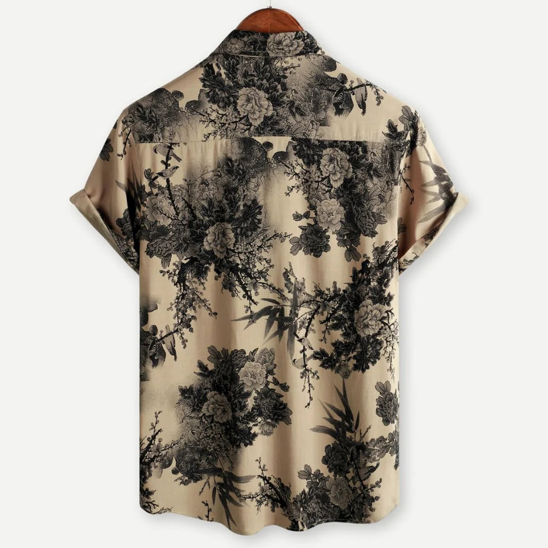 Men's Brown Vintage Floral Short-Sleeve Shirt for Summer — product photo