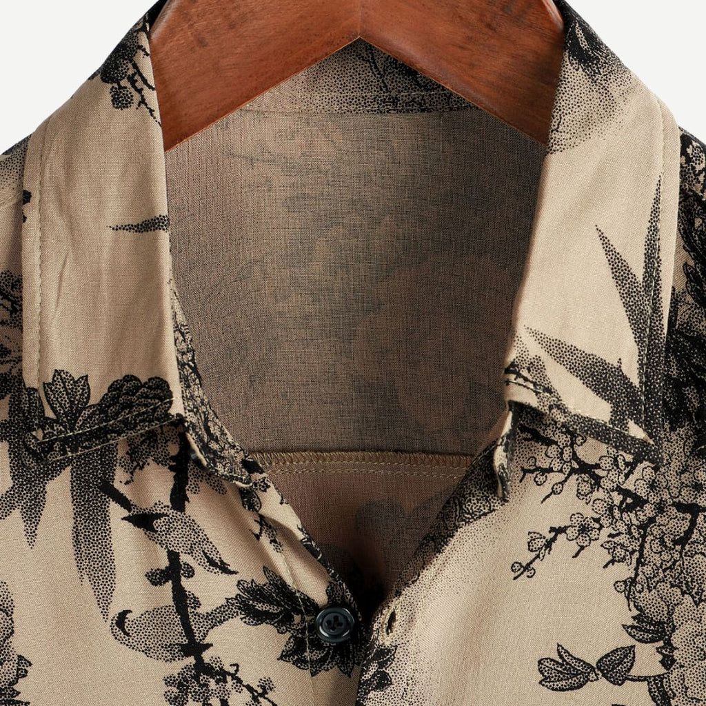 Men's Brown Vintage Floral Short-Sleeve Shirt for Summer — product photo