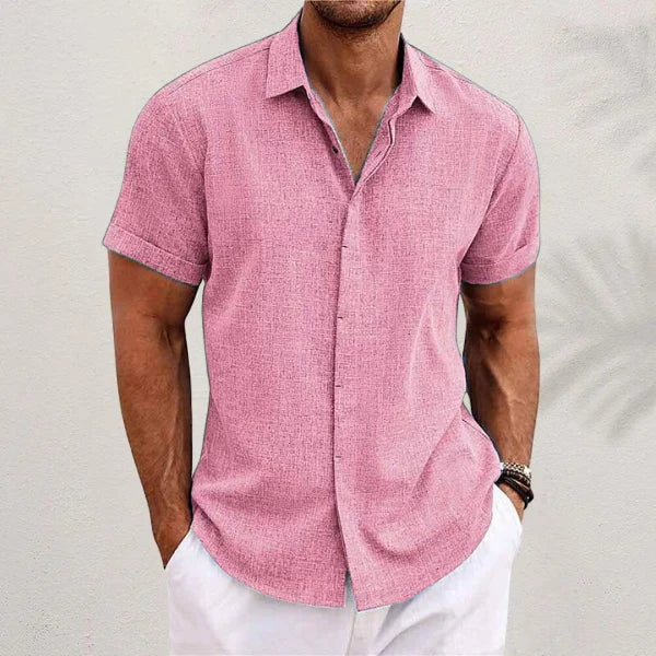 Men's Breathable Short Sleeve Shirt for Summer Everyday Wear — Pink
