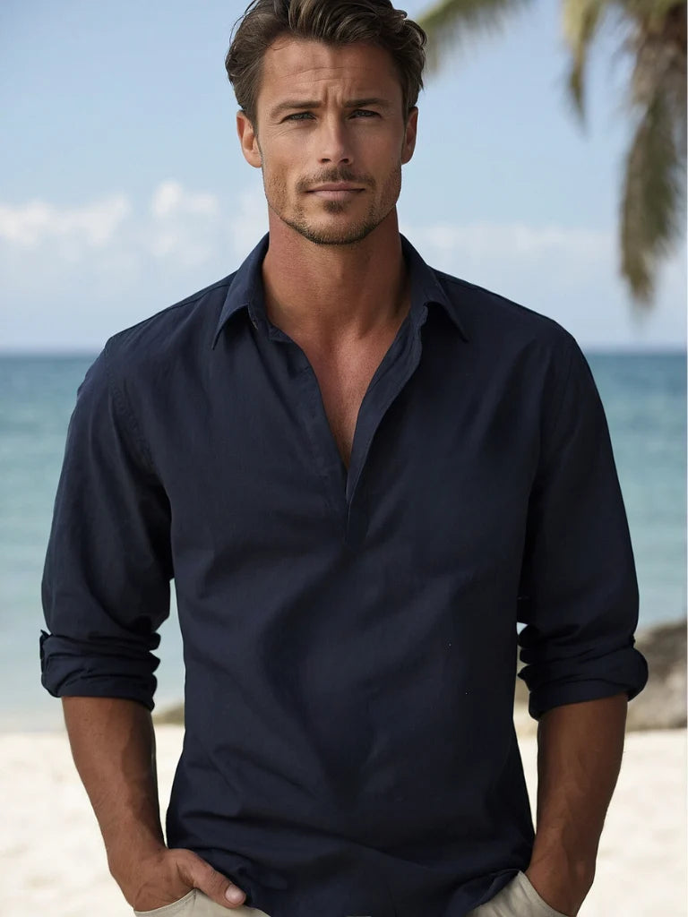 Men's Casual Hawaiian Beach Shirt in Multiple Colours — Navy