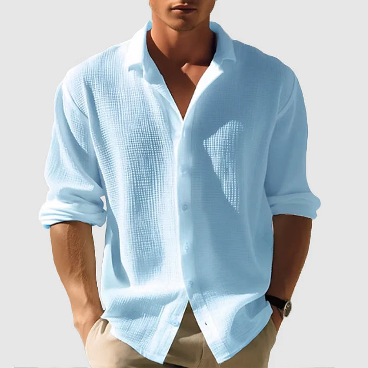 Men's Relaxed Fit Button-Up Shirt for Everyday Smart-Casual Wear — Blue