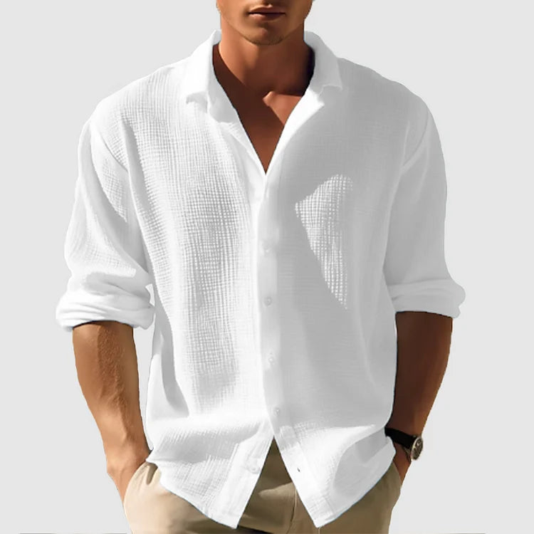 Men's Relaxed Fit Button-Up Shirt for Everyday Smart-Casual Wear — White