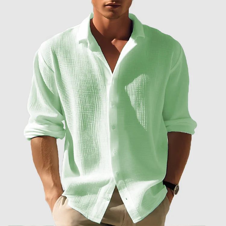Men's Relaxed Fit Button-Up Shirt for Everyday Smart-Casual Wear — Green