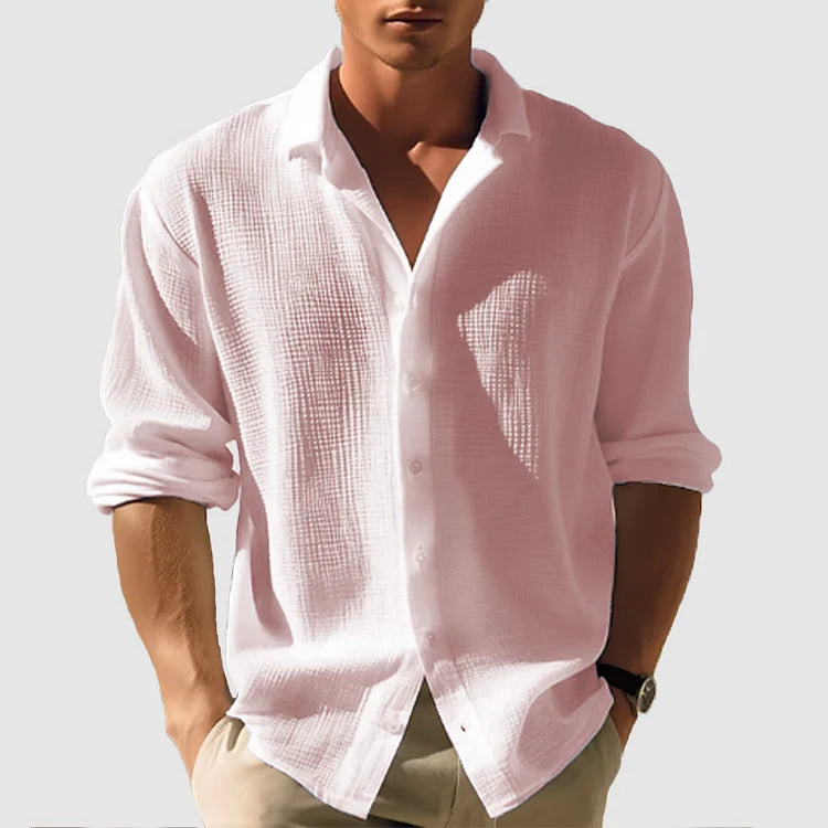 Men's Relaxed Fit Button-Up Shirt for Everyday Smart-Casual Wear — Pink