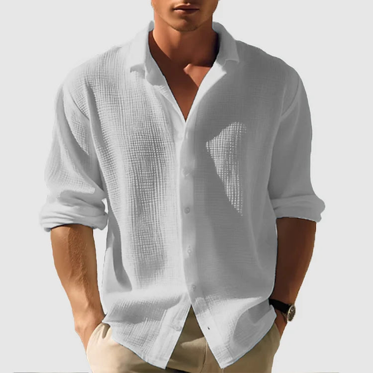 Men's Relaxed Fit Button-Up Shirt for Everyday Smart-Casual Wear — Gray