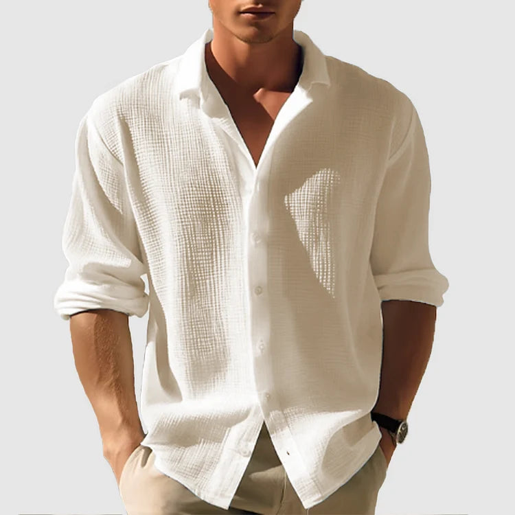 Men's Relaxed Fit Button-Up Shirt for Everyday Smart-Casual Wear — Beige