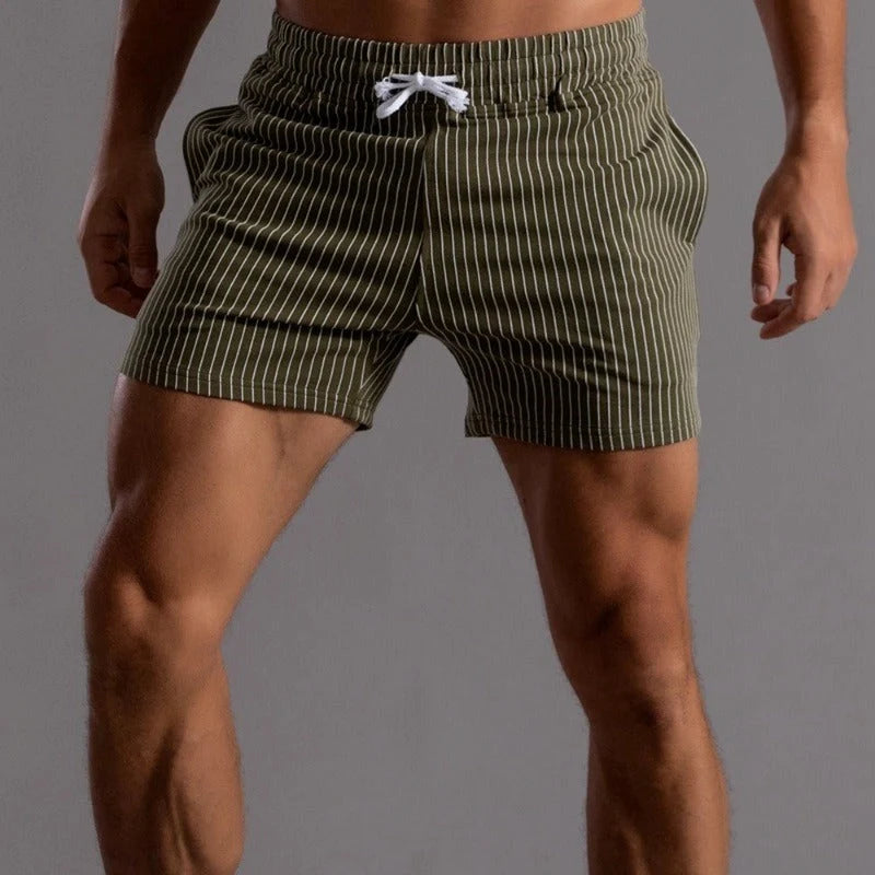 Men's Casual Striped Shorts for Summer Weekends & Holidays — Green