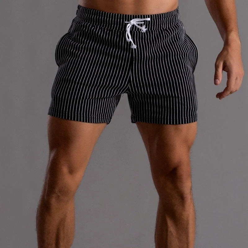 Men's Casual Striped Shorts for Summer Weekends & Holidays — Black
