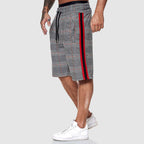 Men's Checked Drawstring Shorts with Elastic Waist for Summer — Red