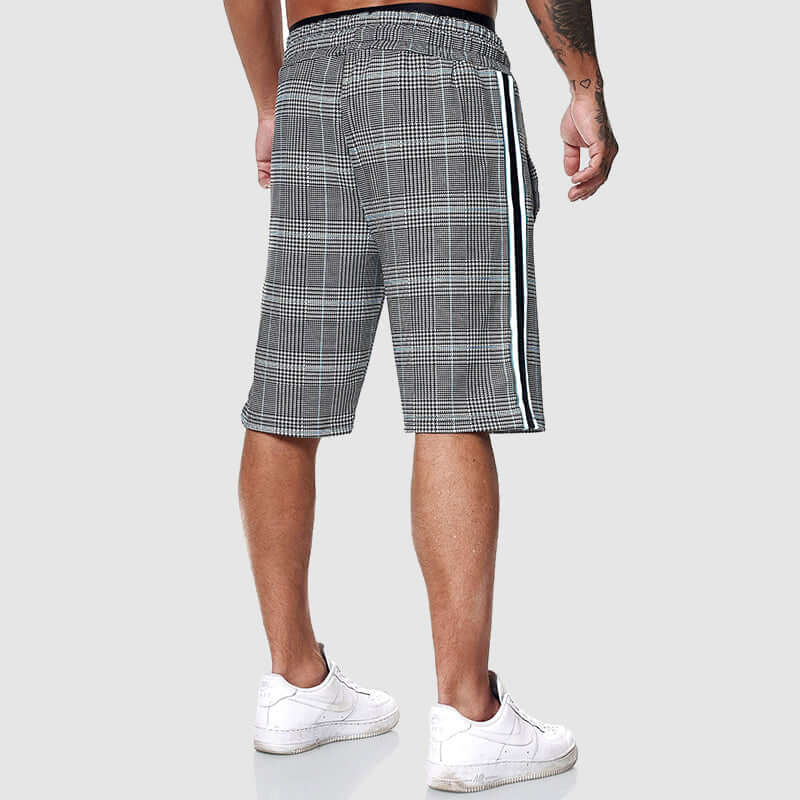 Men's Checked Drawstring Shorts with Elastic Waist for Summer — product photo