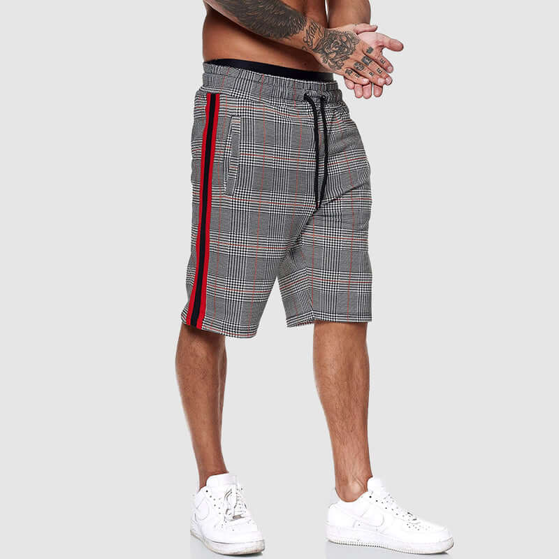 Men's Checked Drawstring Shorts with Elastic Waist for Summer — product photo