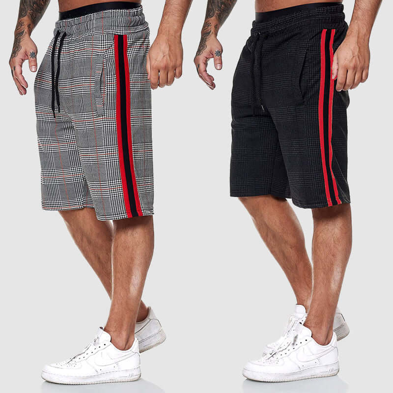 Men's Checked Drawstring Shorts with Elastic Waist for Summer — product photo