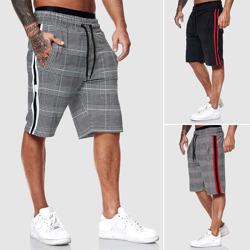 Men's Checked Drawstring Shorts with Elastic Waist for Summer — product photo