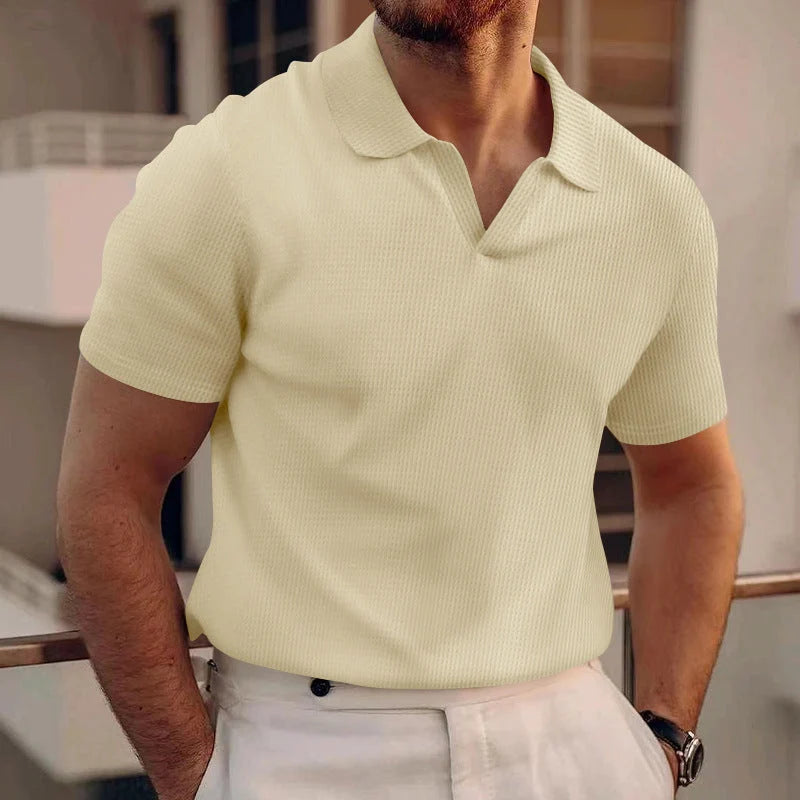 Men's Classic Fit Short Sleeve Polo Shirt for Everyday Style — Beige