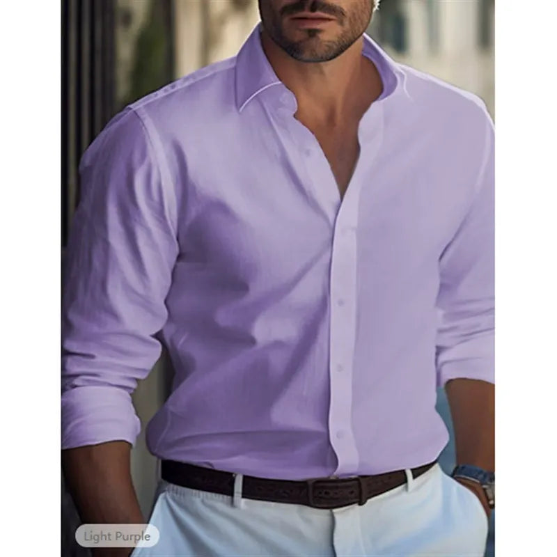 Men's Classic Collar Dress Shirt for Formal and Office Wear — Purple