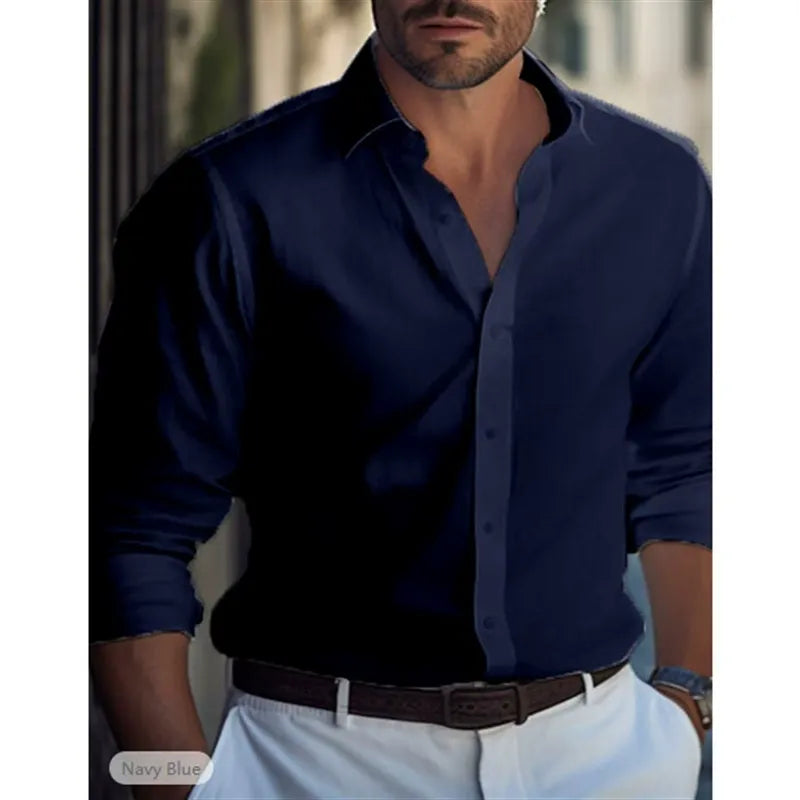 Men's Classic Collar Dress Shirt for Formal and Office Wear — Dark Blue