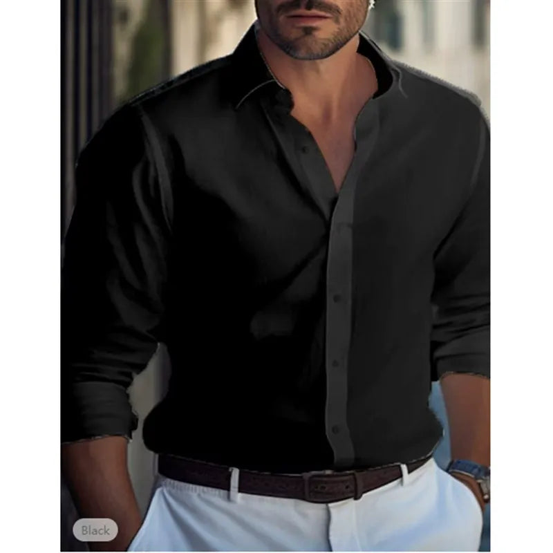 Men's Classic Collar Dress Shirt for Formal and Office Wear — Black