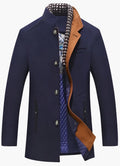 men's royal blue wool blend slim fit coat with detachable collar