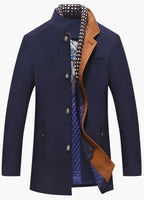 men's royal blue wool blend slim fit coat with detachable collar
