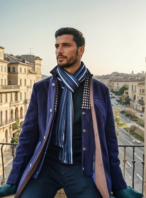 men's royal blue wool blend slim fit coat with detachable collar