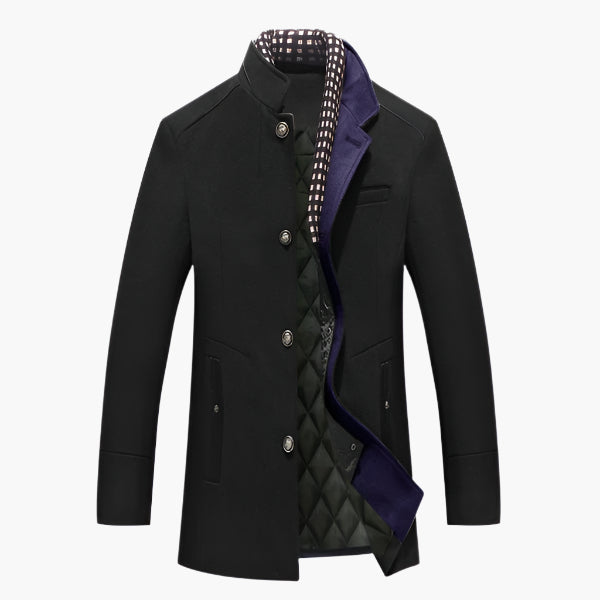 men's royal blue wool blend slim fit coat with detachable collar