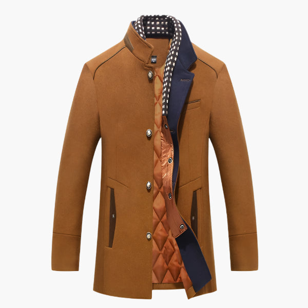 men's royal blue wool blend slim fit coat with detachable collar