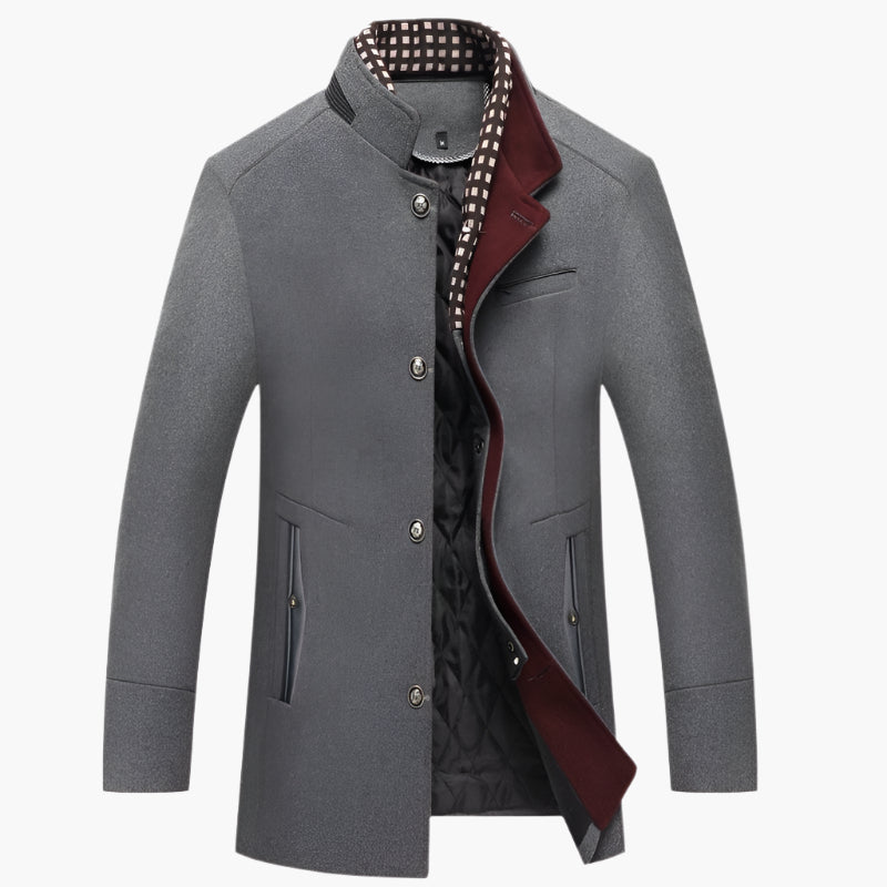men's slim fit wool blend coat with detachable zip collar